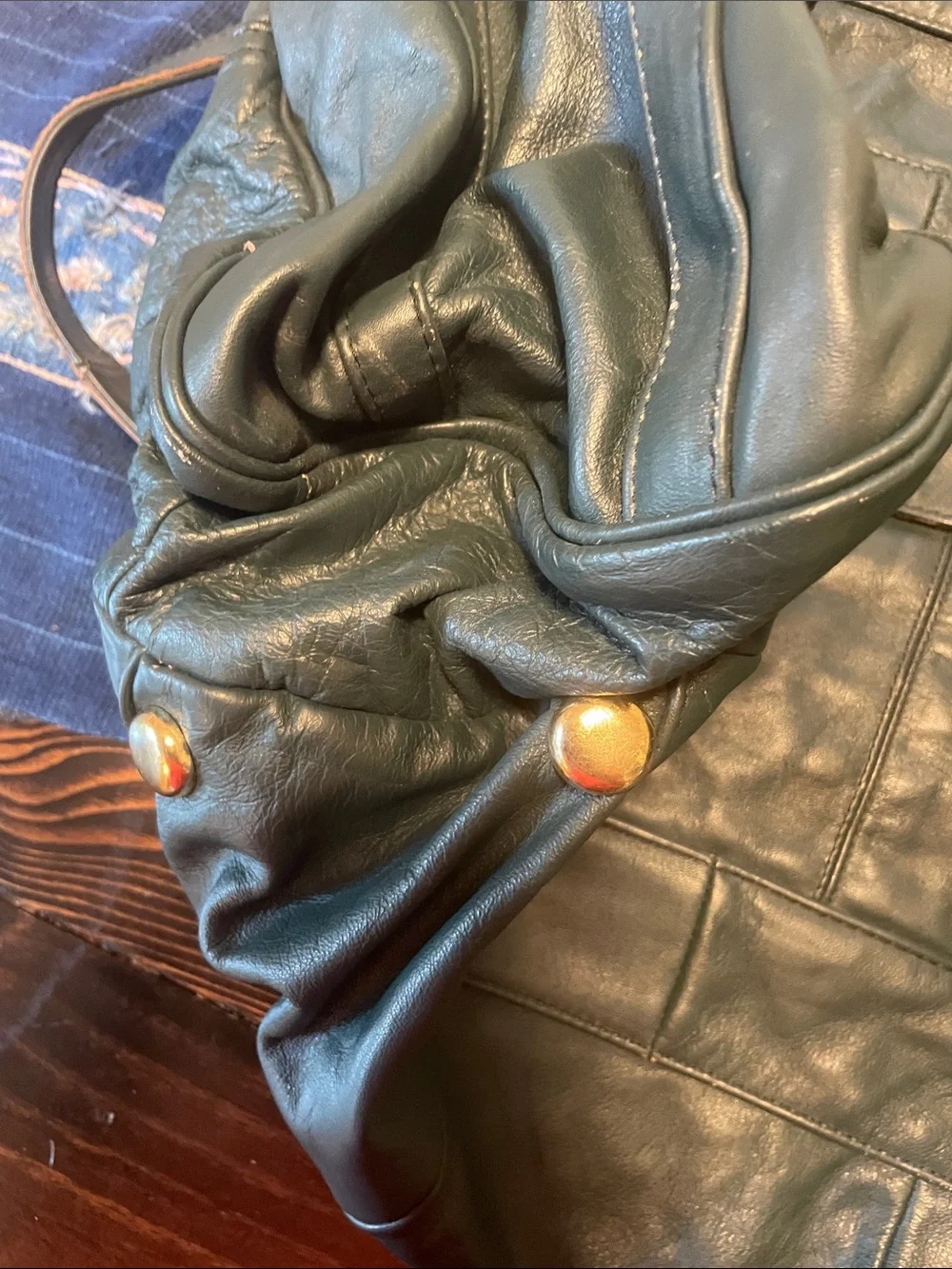Hecho en Mexico Vintage Leather Weekender Tote Bag in Dark Teal Unisex